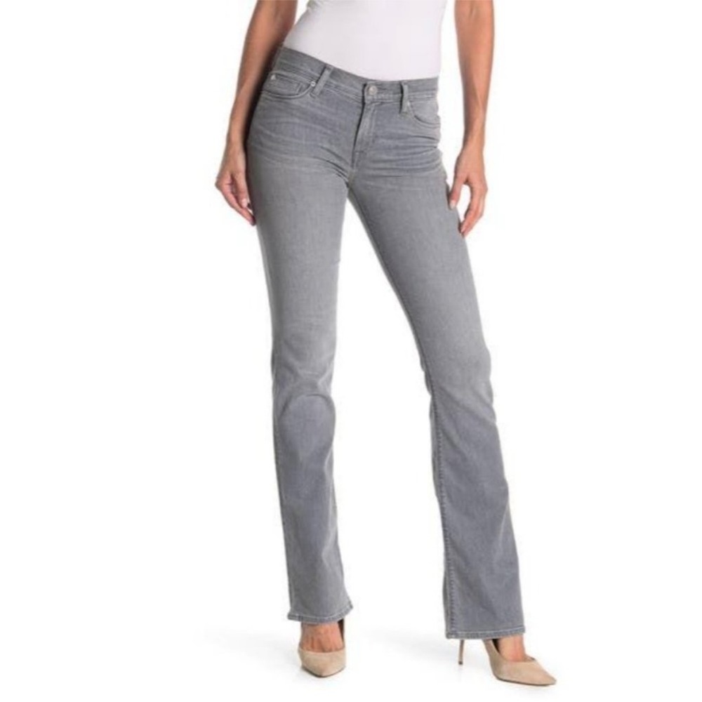 Hudson Love Mid Rise Bootcut Jeans Line Drive Light Gray Ankle Slit